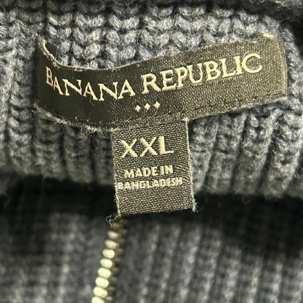 Banana‎ Republic Mens XXL Navy Blue Ribbed Cotton Full Zip Cardigan Sweater